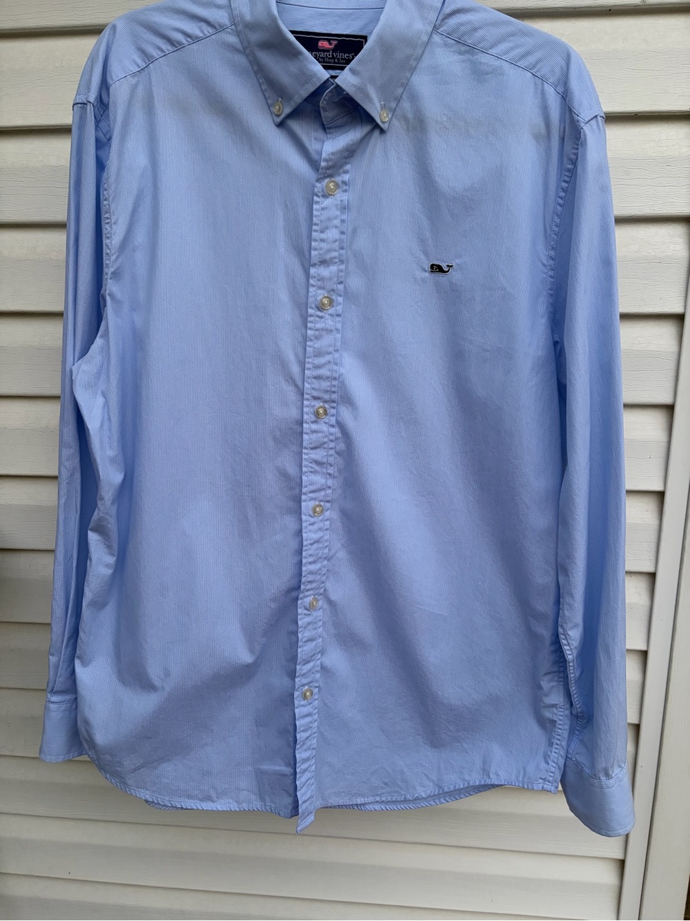 Vineyard Vines Men’s L Whale Shirt Blue Stripe Cotton Button Down